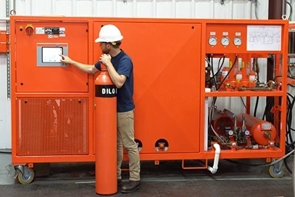 Technician working on DILO SF6 gas separator