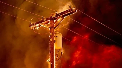 wildfire on electric pole
